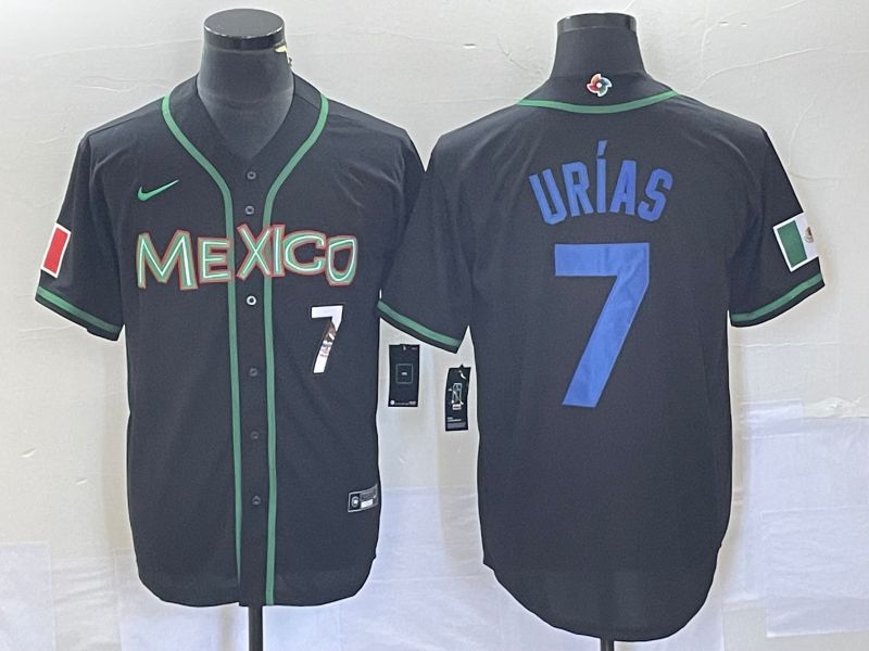Men 2023 World Cub Mexico 7 Urias Black blue Nike MLB Jersey10